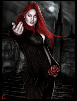 Gif animé gothique femme rose rouge